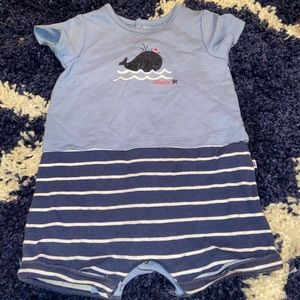 Nautical whale striped one piece outfit 3-6mo boys baby blue white ocean